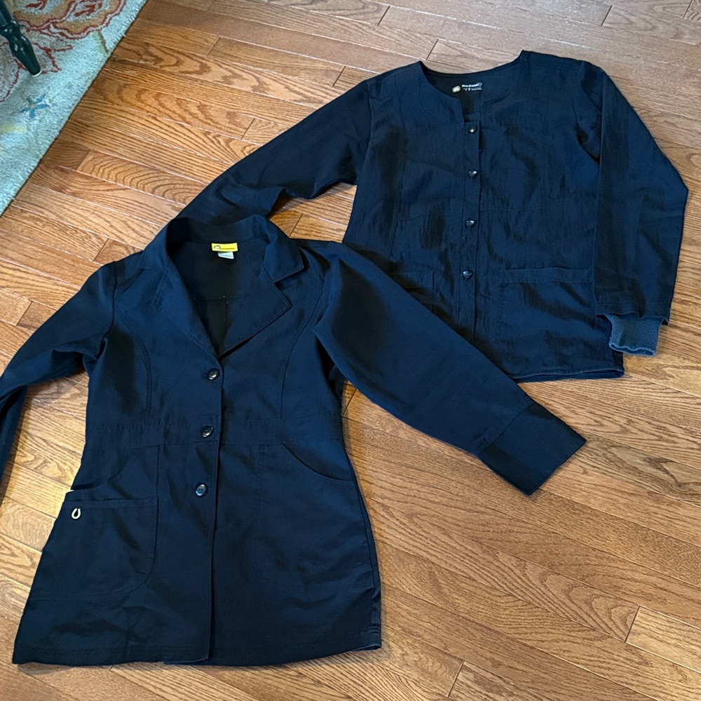 2 Wonderwink black button up jackets